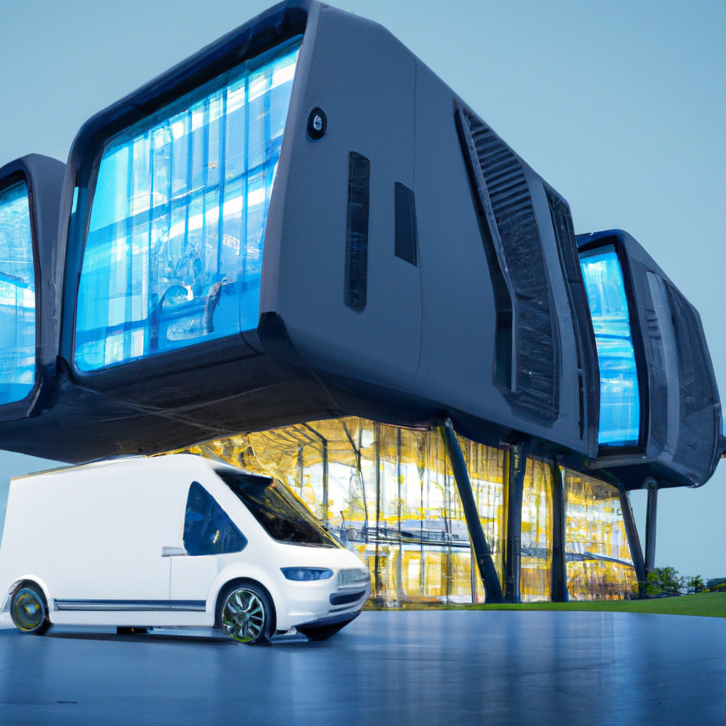 most - Volkswagen ID. Buzz Cargo Concept in a futuristic cityscape, loading cargo in a high-tech warehouse, autonomous drivin